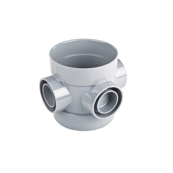 Wavin OsmaSoil 110mm Ringseal Double Solvent Socket Short Bossed Pipe 4S588 Grey