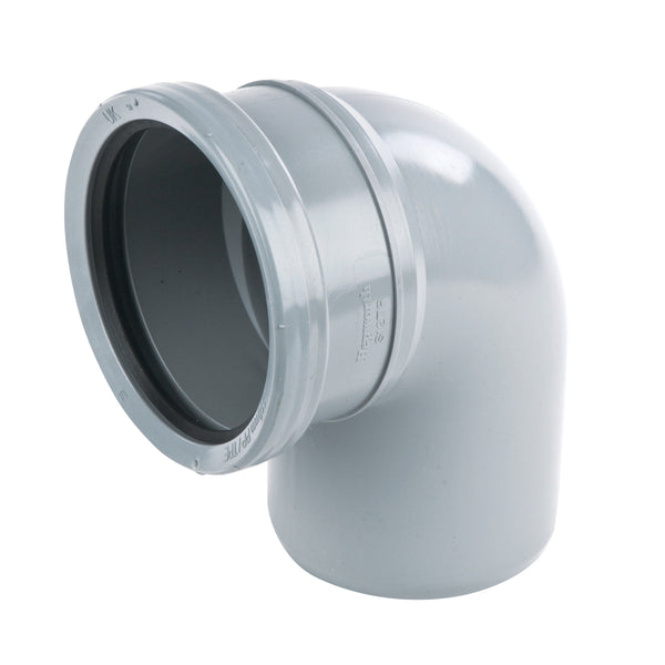 Wavin OsmaSoil 110mm Ringseal Single Socket Tight Radius Bend 87.5 Deg 4S160 Grey
