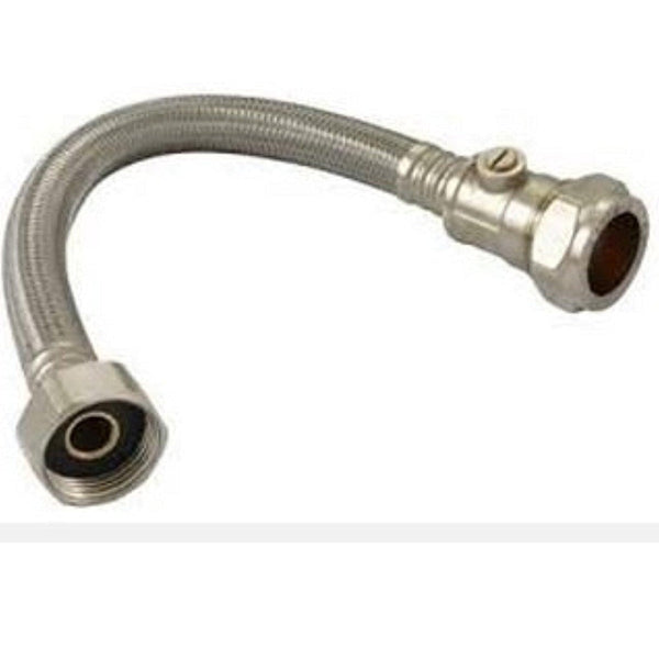 Plumbright Compression x Union Nut with Service Valve Flexible Hose 22mmx3/4", 300mm (Braided)