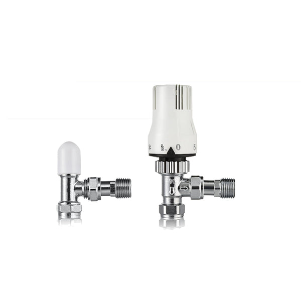 Plumbright Angled Thermostatic Radiator Valve And Lockshield Pack 15mm X 12.7mm C04167N031B
