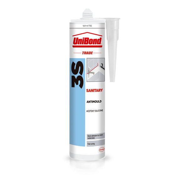 UniBond Trade 3S Sanitary White Acetoxy Silicone Sealant 300ml