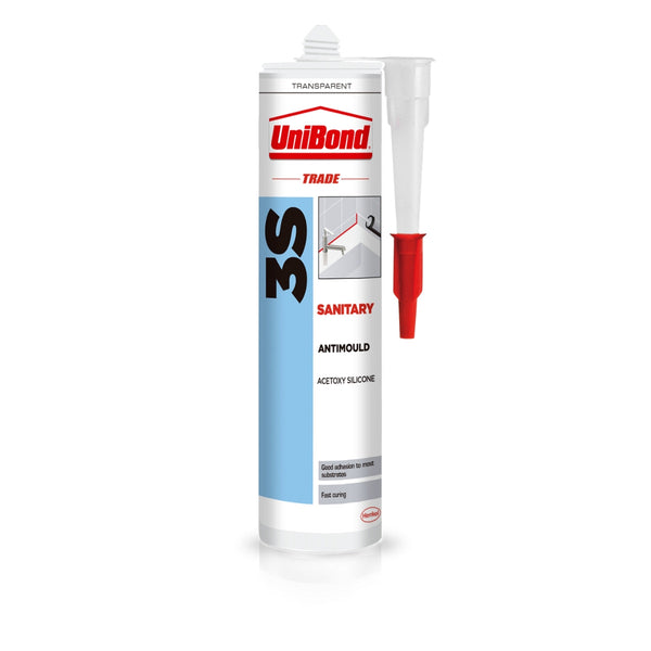 UniBond Trade 3S Sanitary Clear Acetoxy Silicone Sealant 300ml