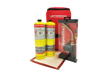 Rothenberger Hot Bag Set Includes Super Fire 2 Torch, 2 X Map Gas, Supermat Solder Mat & Hot Bag Carry Bag.
