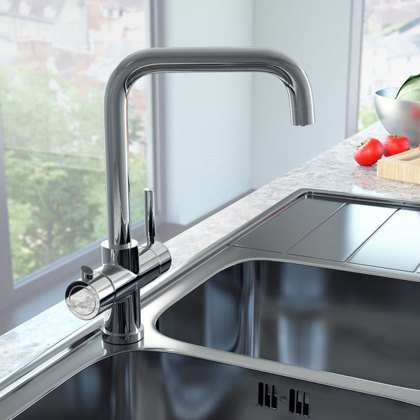 Francis Pegler Brushed Steel 3 Way Hot Water Kitchen Tap