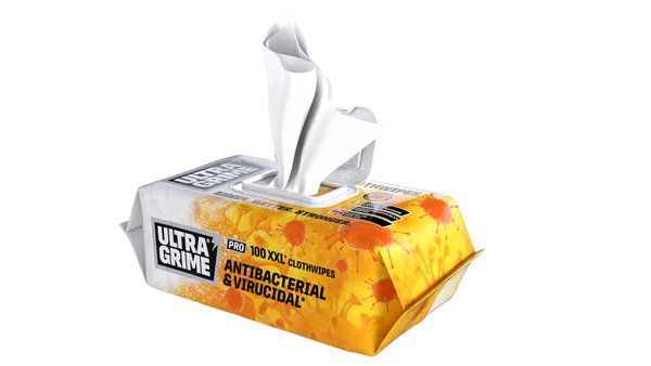 UltraGrime PRO Anti-Bacterial & Virucidal Heavy Duty Cleaning Wet Cloth Wipes XXL+ (100 Thick Large Wipes) 5930