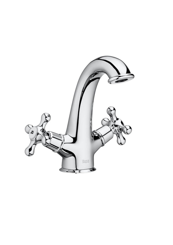 Roca Carmen Twin Lever Basin Mixer Tap with Click Clack Waste Chrome A5A3A4BC00