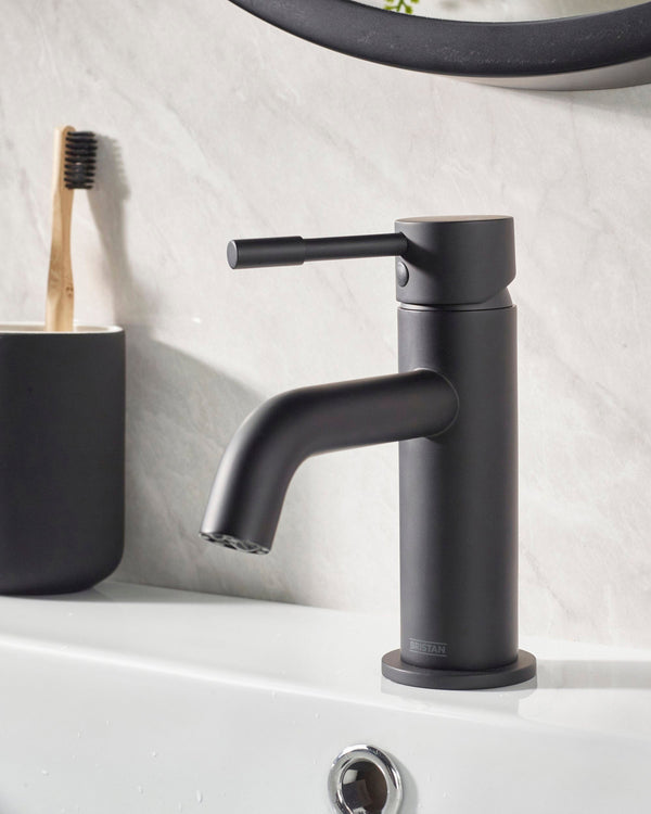 Bristan Mila Basin Mixer Tap with Clicker Waste Black MI BAS BLK