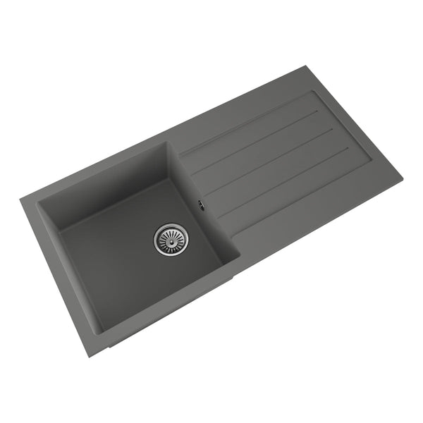 Ceki Grey Comite Single Bowl Kitchen Sink and Drainer 1000 x 500mm Left or Right Handed Supplied with Chrome Basket Strainer Waste