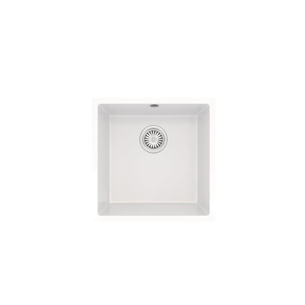 Ceki Gloss White Comite single bowl Inset or Undermounted kitchen sink Over Size 440x440x211mm Supplied with Chrome Basket Strainer Waste