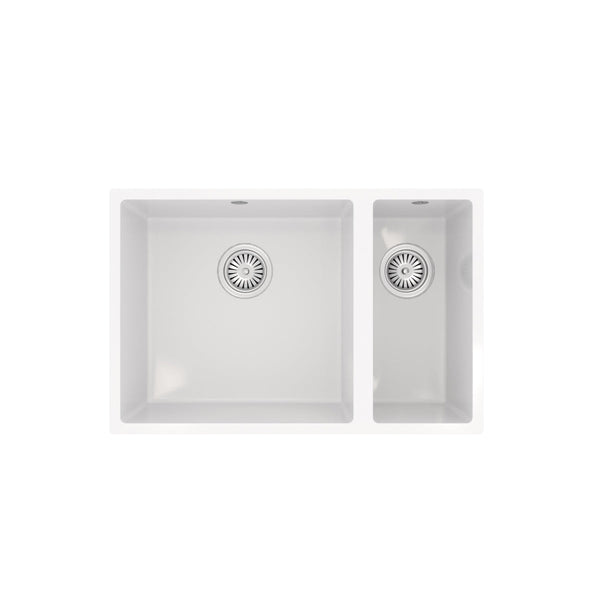 Ceki Gloss White Comite 1.5 bowl Inset or Undermounted kitchen sink Over Size 670x440x206mm Supplied with Chrome Basket Strainer Wastes