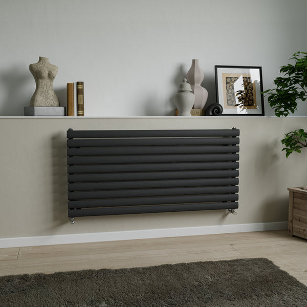 Plumbright Pearl 584x1200mm Textured Anthracite Horizontal Oval Tube Designer Radiator PRLH5841200A