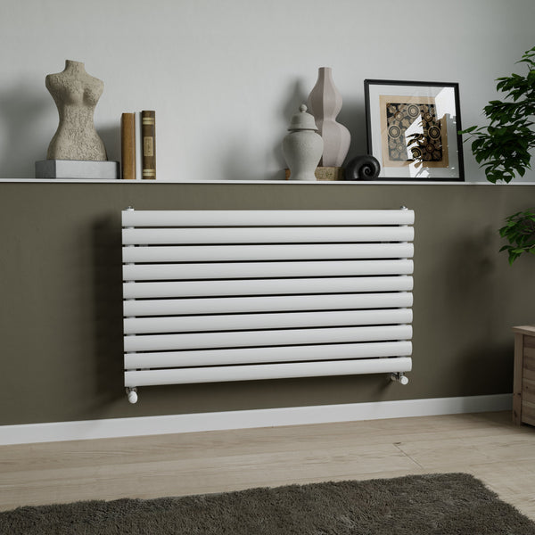 Plumbright Pearl 584x1200mm White Horizontal Oval Tube Designer Radiator PRLH5841200W